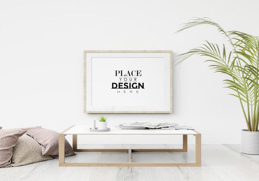 Free Poster Frame In Living Room Psd Mockup Psd