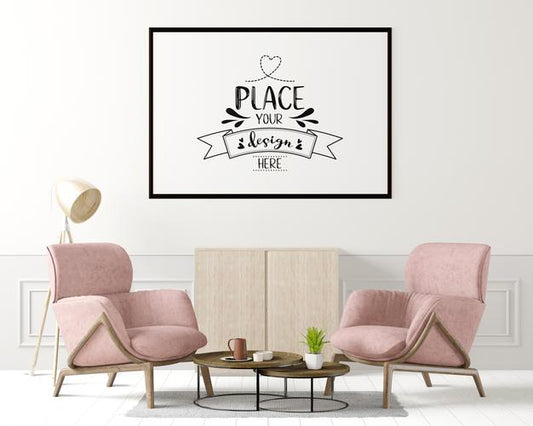 Free Poster Frame In Living Room Psd Mockup Psd