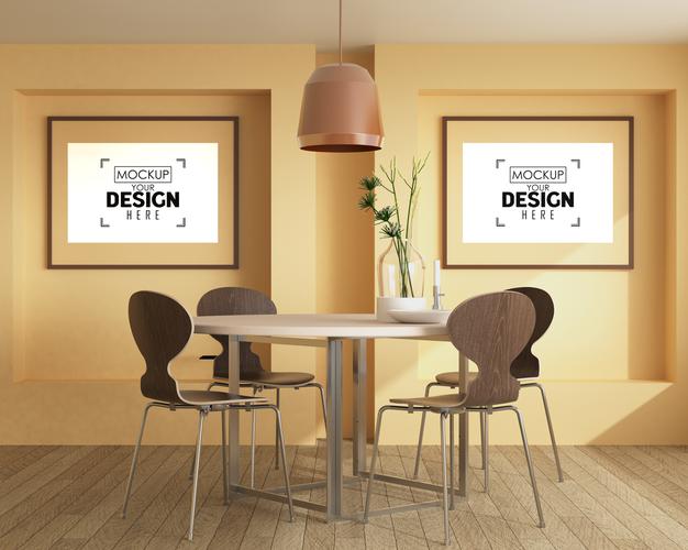 Free Poster Frame In Living Room Psd Mockup Psd