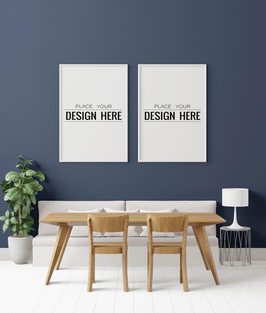 Free Poster Frame In Living Room Psd Mockup Psd