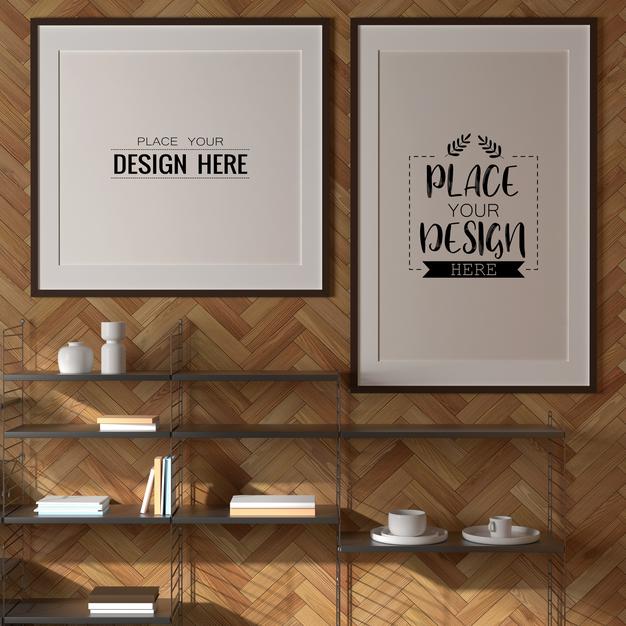 Free Poster Frame In Living Room Psd Mockup Psd