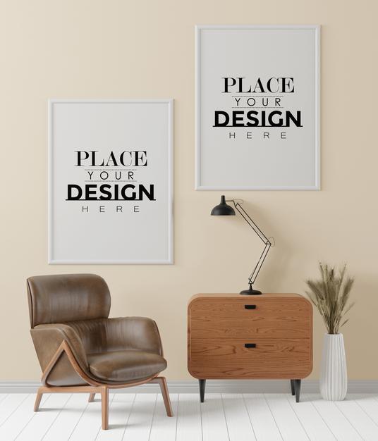 Free Poster Frame In Living Room Psd Mockup Psd