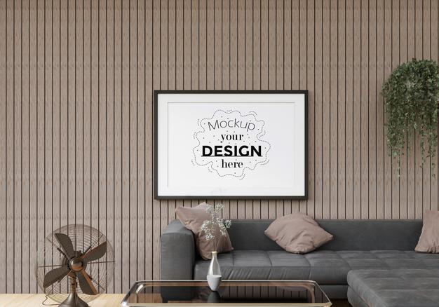 Free Poster Frame In Living Room Psd Mockup Psd