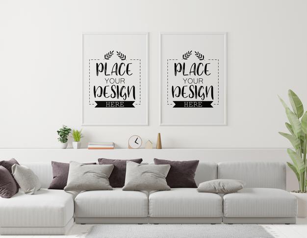 Free Poster Frame In Living Room Psd Mockup Psd