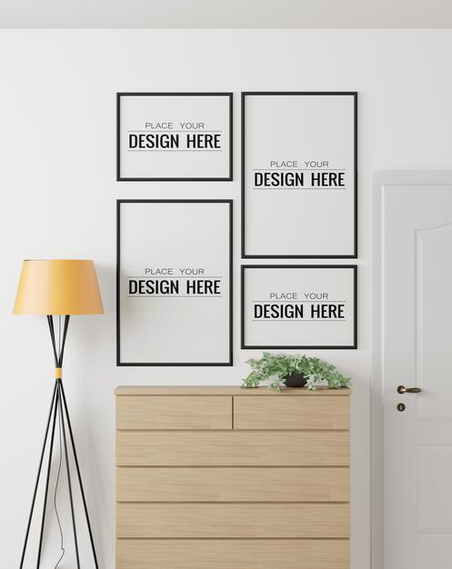 Free Poster Frame In Living Room Psd Mockup Psd