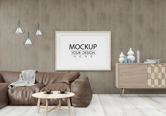 Free Poster Frame In Living Room Psd Mockup Psd