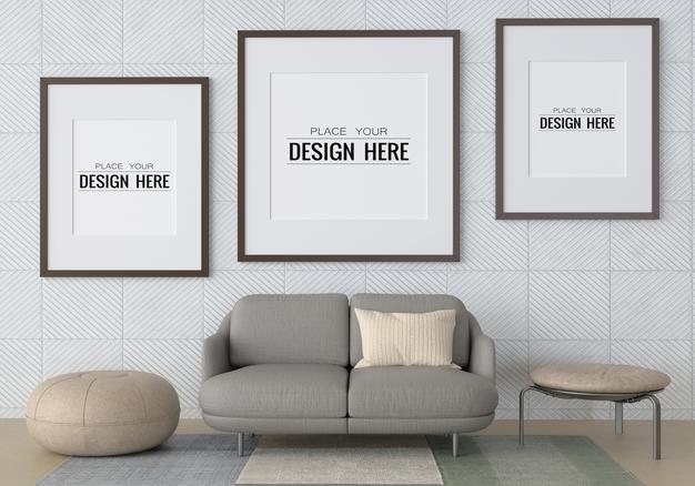 Free Poster Frame In Living Room Psd Mockup Psd