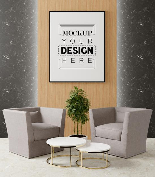 Free Poster Frame In Living Room Psd Mockup Psd