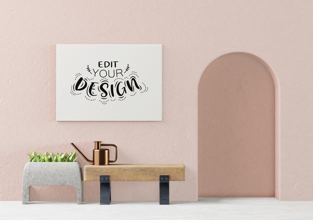 Free Poster Frame In Living Room Psd Mockup Psd