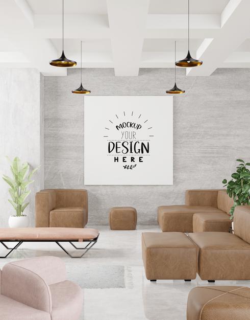 Free Poster Frame In Living Room Psd Mockup Psd