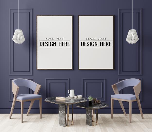 Free Poster Frame In Living Room Psd Mockup Psd