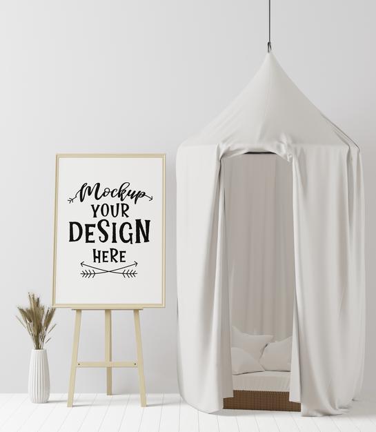 Free Poster Frame In Living Room Psd Mockup Psd