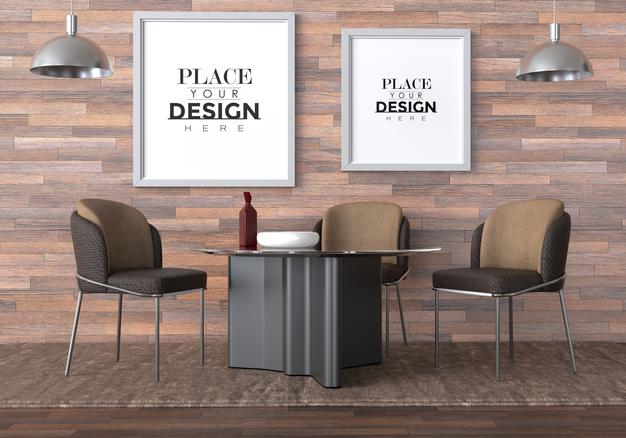 Free Poster Frame In Living Room Psd Mockup Psd