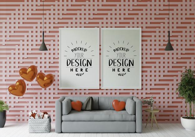 Free Poster Frame In Living Room Psd Mockup Psd