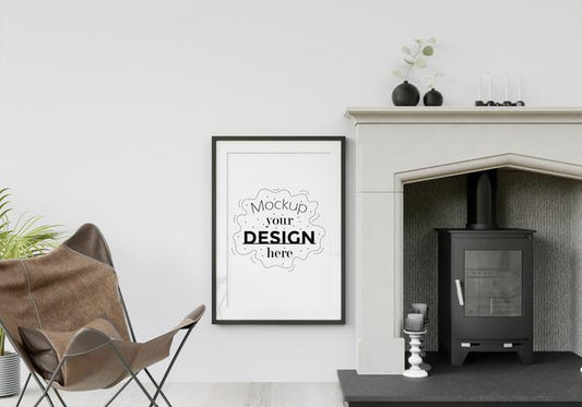 Free Poster Frame In Living Room Psd Mockup Psd