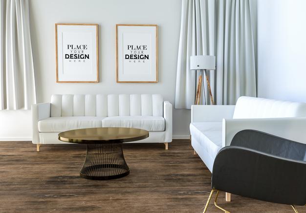 Free Poster Frame In Living Room Psd Mockup Psd