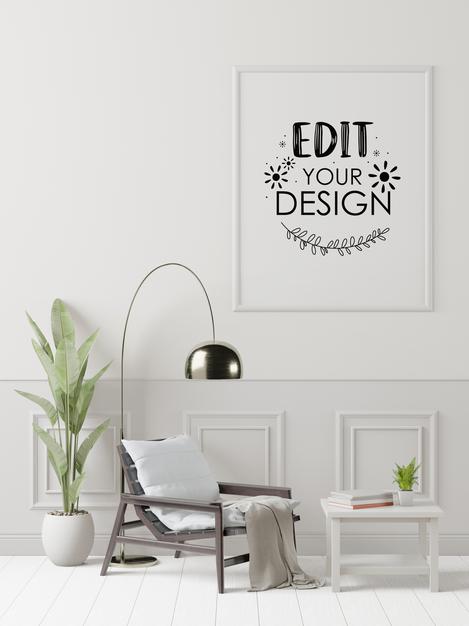 Free Poster Frame In Living Room Psd Mockup Psd