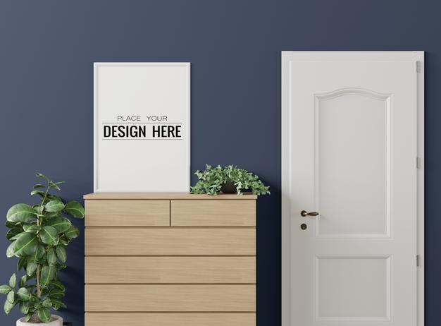 Free Poster Frame In Living Room Psd Mockup Psd