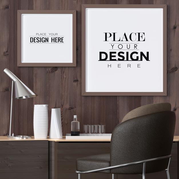 Free Poster Frame In Living Room Psd Mockup Psd