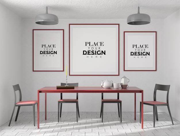 Free Poster Frame In Living Room Psd Mockup Psd