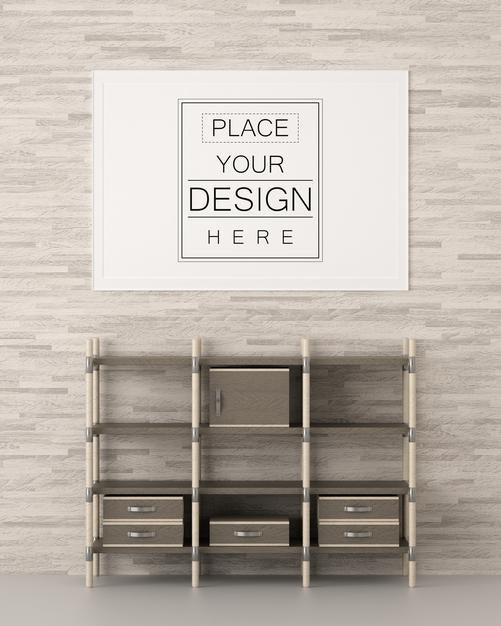 Free Poster Frame In Living Room Psd Mockup Psd