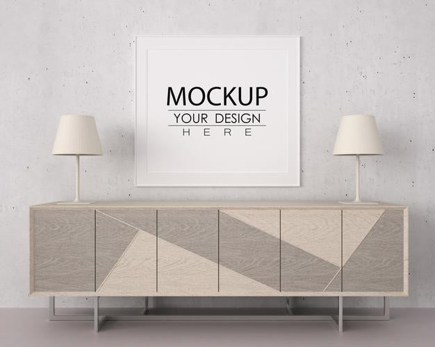 Free Poster Frame In Living Room Psd Mockup Psd