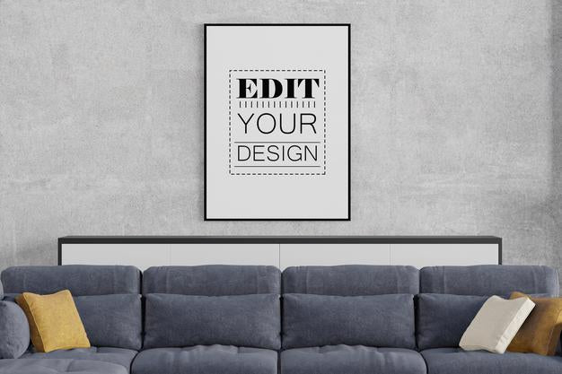 Free Poster Frame In Living Room Psd Mockup Psd