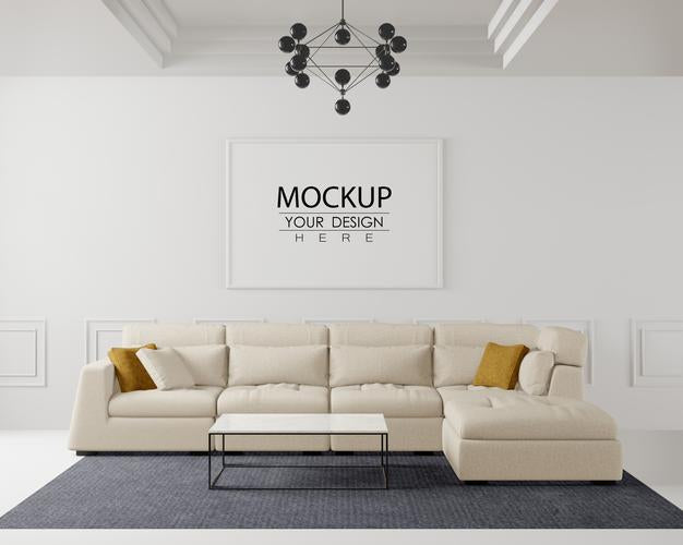 Free Poster Frame In Living Room Psd Mockup Psd