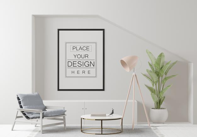 Free Poster Frame In Living Room Psd Mockup Psd