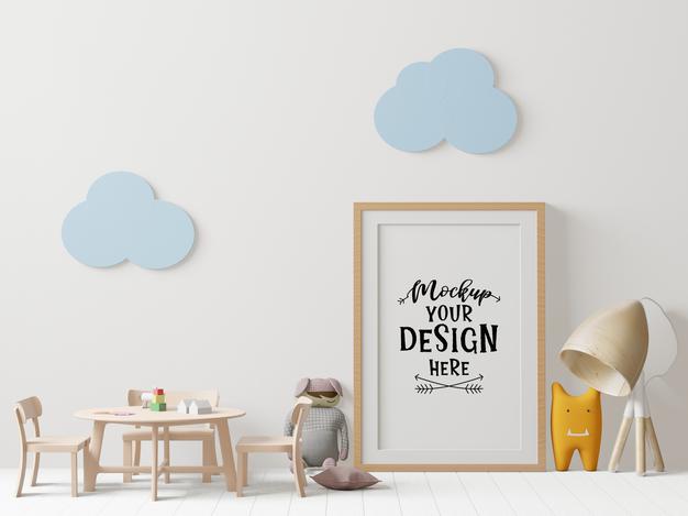 Free Poster Frame In Living Room Psd Mockup Psd