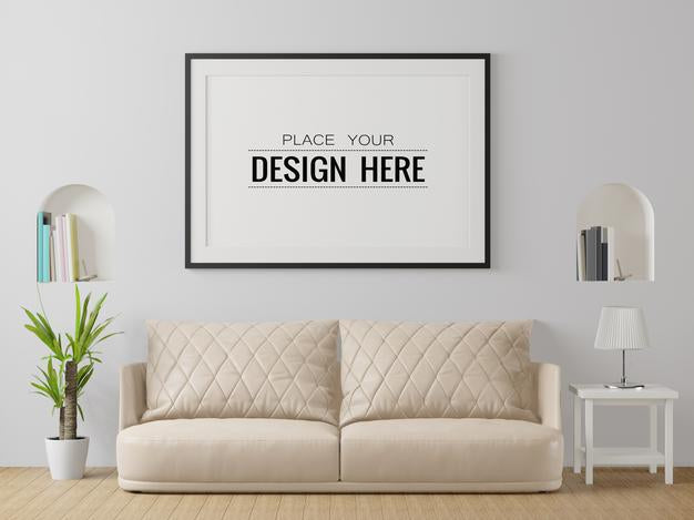 Free Poster Frame In Living Room Psd Mockup Psd