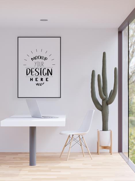 Free Poster Frame In Living Room Psd Mockup Psd