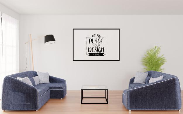 Free Poster Frame In Living Room Psd Mockup Psd