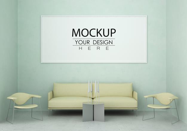 Free Poster Frame In Living Room Psd Mockup Psd