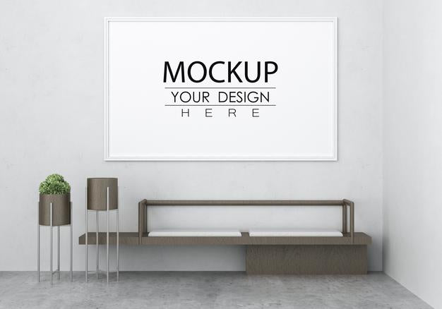 Free Poster Frame In Living Room Psd Mockup Psd