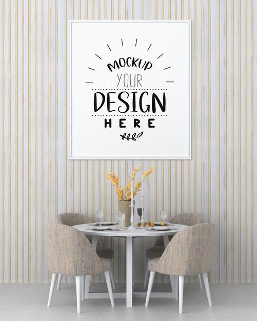 Free Poster Frame In Living Room Psd Mockup Psd