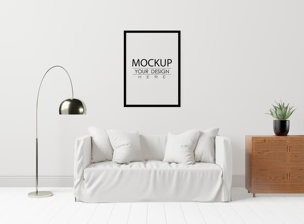 Free Poster Frame In Living Room Psd Mockup Psd