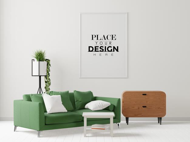 Free Poster Frame In Living Room Psd Mockup Psd