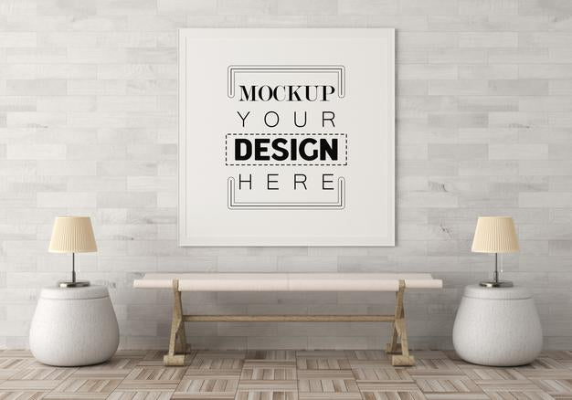 Free Poster Frame In Living Room Psd Mockup Psd