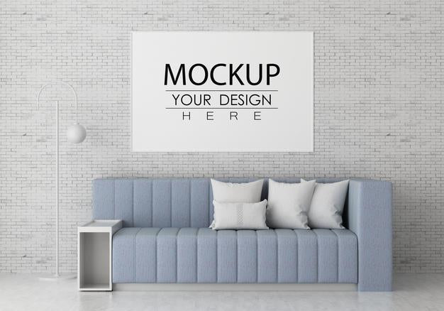 Free Poster Frame In Living Room Psd Mockup Psd