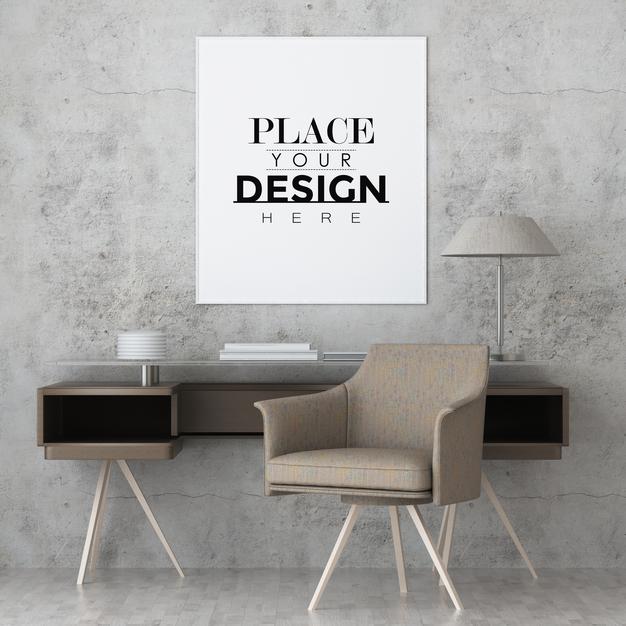 Free Poster Frame In Living Room Psd Mockup Psd