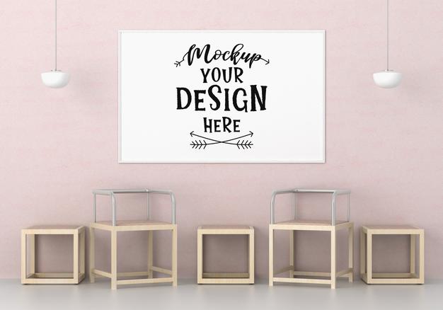 Free Poster Frame In Living Room Psd Mockup Psd