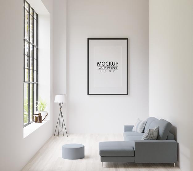 Free Poster Frame In Living Room Psd Mockup Psd