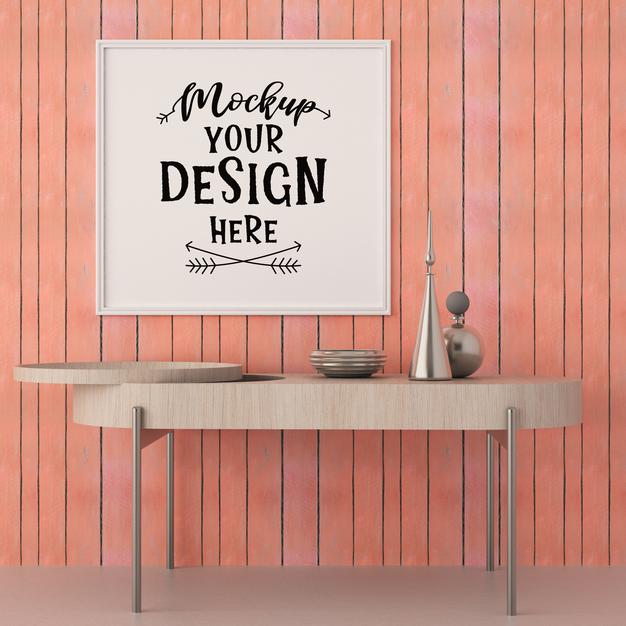 Free Poster Frame In Living Room Psd Mockup Psd