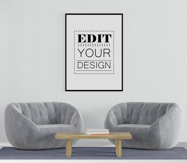 Free Poster Frame In Living Room Psd Mockup Psd