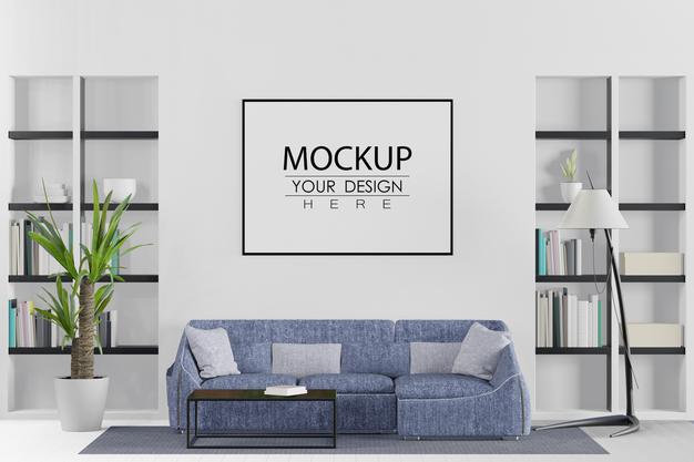 Free Poster Frame In Living Room Psd Mockup Psd