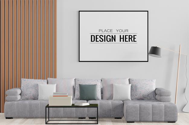 Free Poster Frame In Living Room Psd Mockup Psd