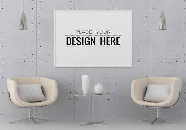 Free Poster Frame In Living Room Psd Mockup Psd