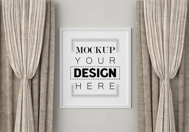 Free Poster Frame In Living Room Psd Mockup Psd