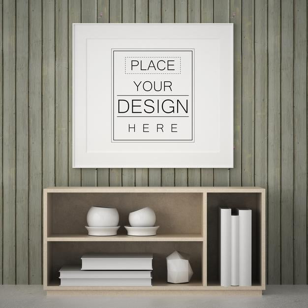 Free Poster Frame In Living Room Psd Mockup Psd